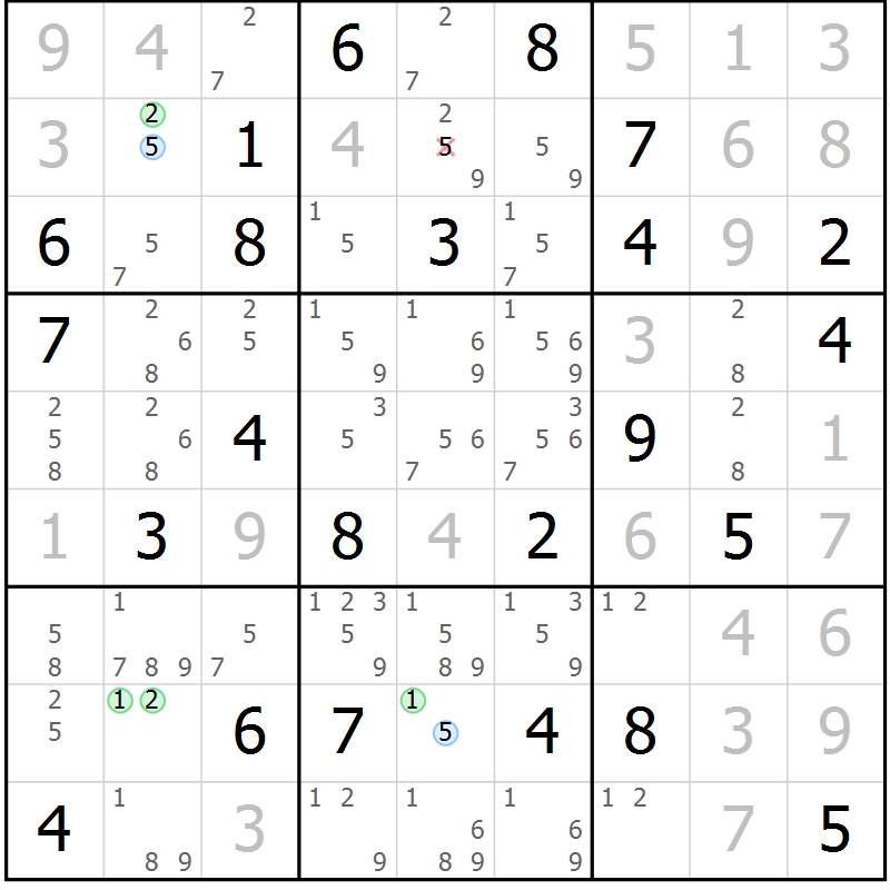 Position des candidats pour la solution de la Gr 77 page 80 du magazine de sudoku Maestro n° 086