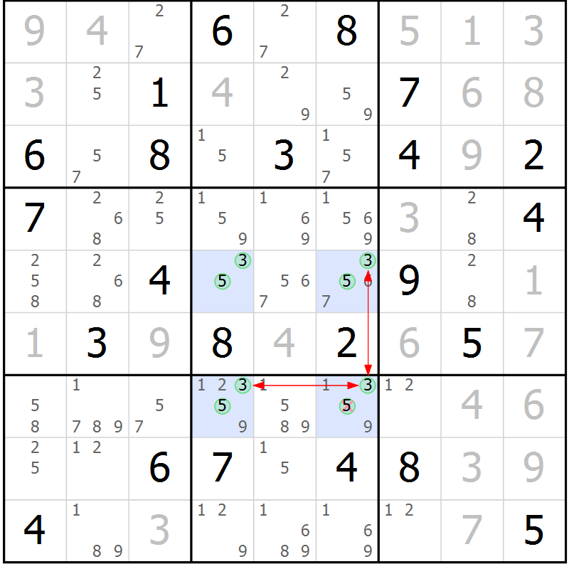 Position des candidats pour la solution de la Gr 77 page 80 du magazine de sudoku Maestro n° 086