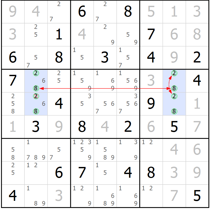 Position des candidats pour la solution de la Gr 77 page 80 du magazine de sudoku Maestro n° 086