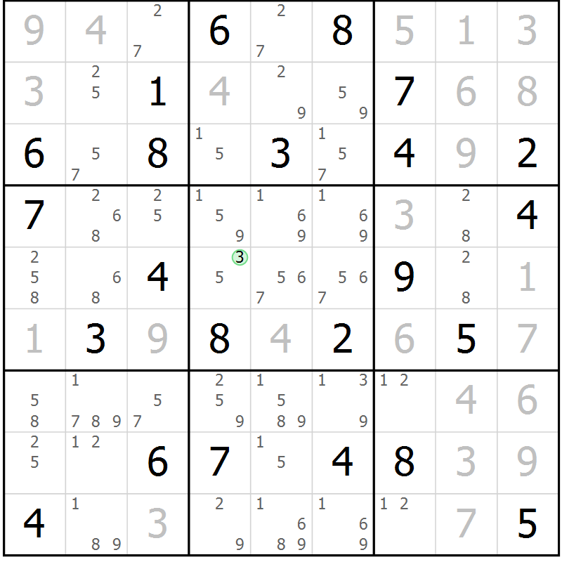 Position des candidats pour la solution de la Gr 77 page 80 du magazine de sudoku Maestro n° 086