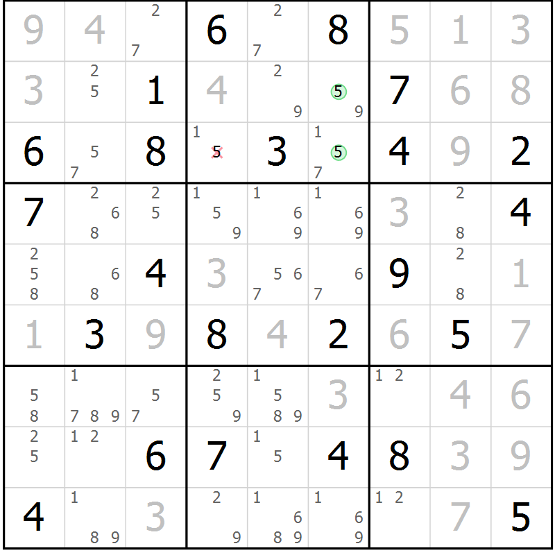 Position des candidats pour la solution de la Gr 77 page 80 du magazine de sudoku Maestro n° 086