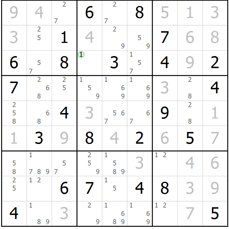 Position des candidats pour la solution de la Gr 77 page 80 du magazine de sudoku Maestro n° 086