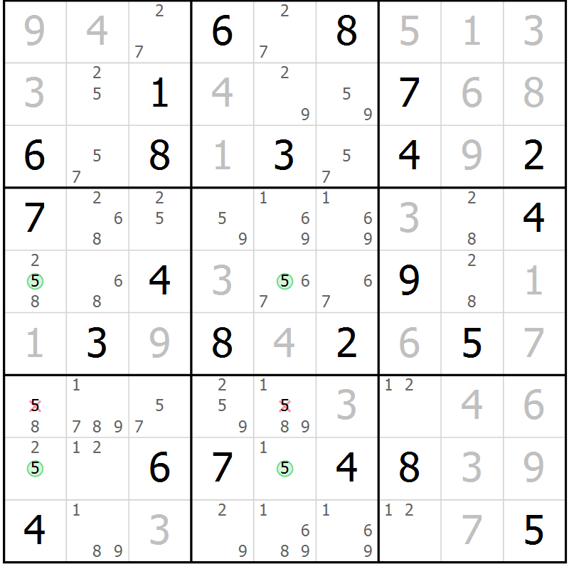 Position des candidats pour la solution de la Gr 77 page 80 du magazine de sudoku Maestro n° 086