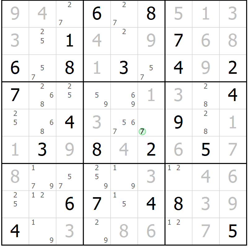 Position des candidats pour la solution de la Gr 77 page 80 du magazine de sudoku Maestro n° 086