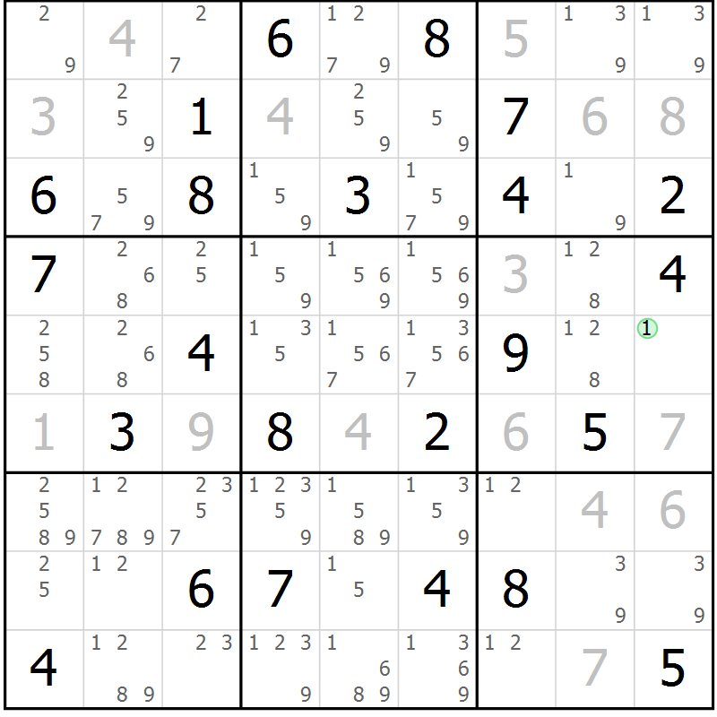 Position des candidats pour la solution de la Gr 77 page 80 du magazine de sudoku Maestro n° 086