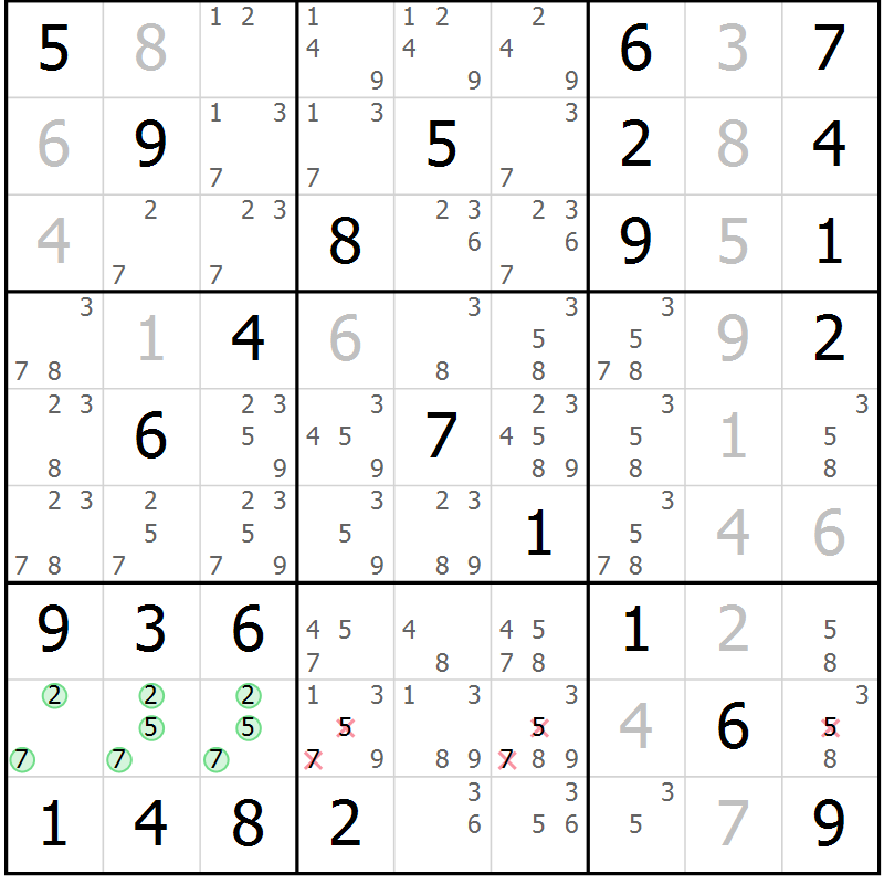 Position des candidats pour la solution de la Gr 78 page 81 du magazine de sudoku Maestro n° 086
