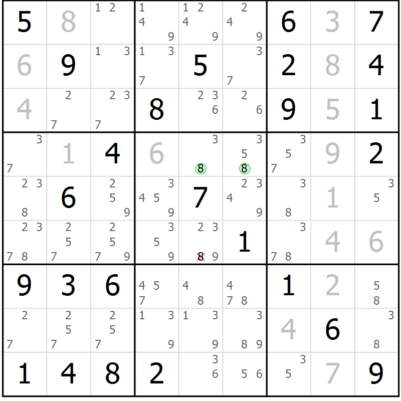 Position des candidats pour la solution de la Gr 78 page 81 du magazine de sudoku Maestro n° 086