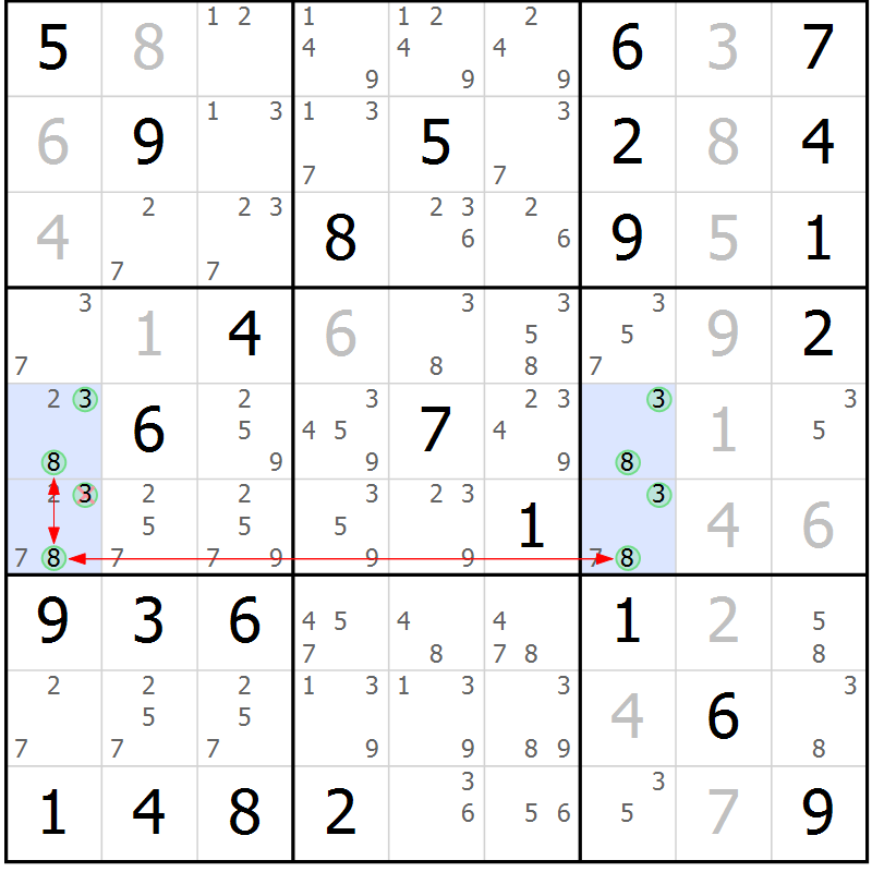 Position des candidats pour la solution de la Gr 78 page 81 du magazine de sudoku Maestro n° 086