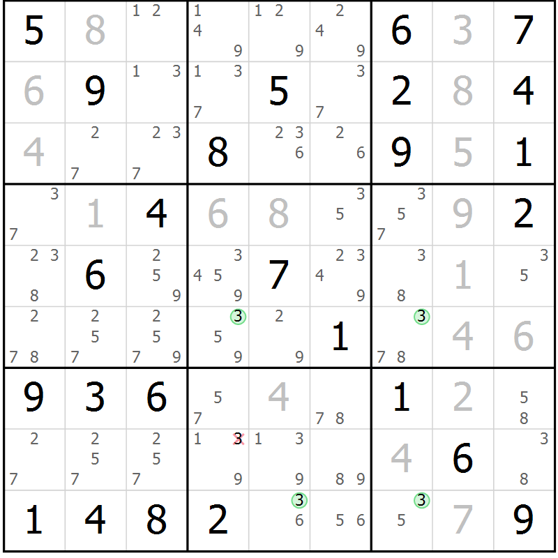 Position des candidats pour la solution de la Gr 78 page 81 du magazine de sudoku Maestro n° 086