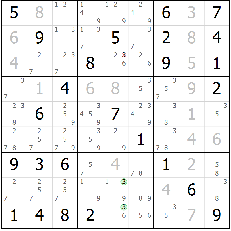 Position des candidats pour la solution de la Gr 78 page 81 du magazine de sudoku Maestro n° 086