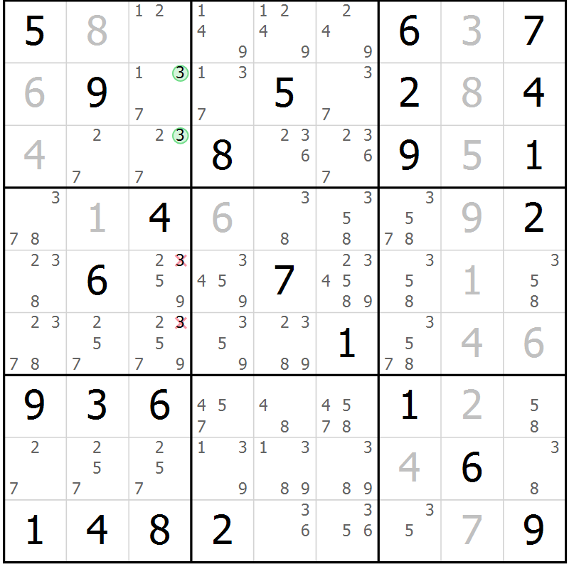 Position des candidats pour la solution de la Gr 78 page 81 du magazine de sudoku Maestro n° 086