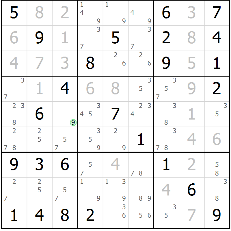 Position des candidats pour la solution de la Gr 78 page 81 du magazine de sudoku Maestro n° 086