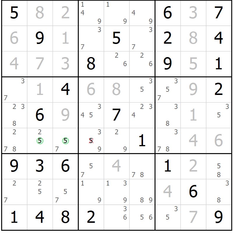 Position des candidats pour la solution de la Gr 78 page 81 du magazine de sudoku Maestro n° 086