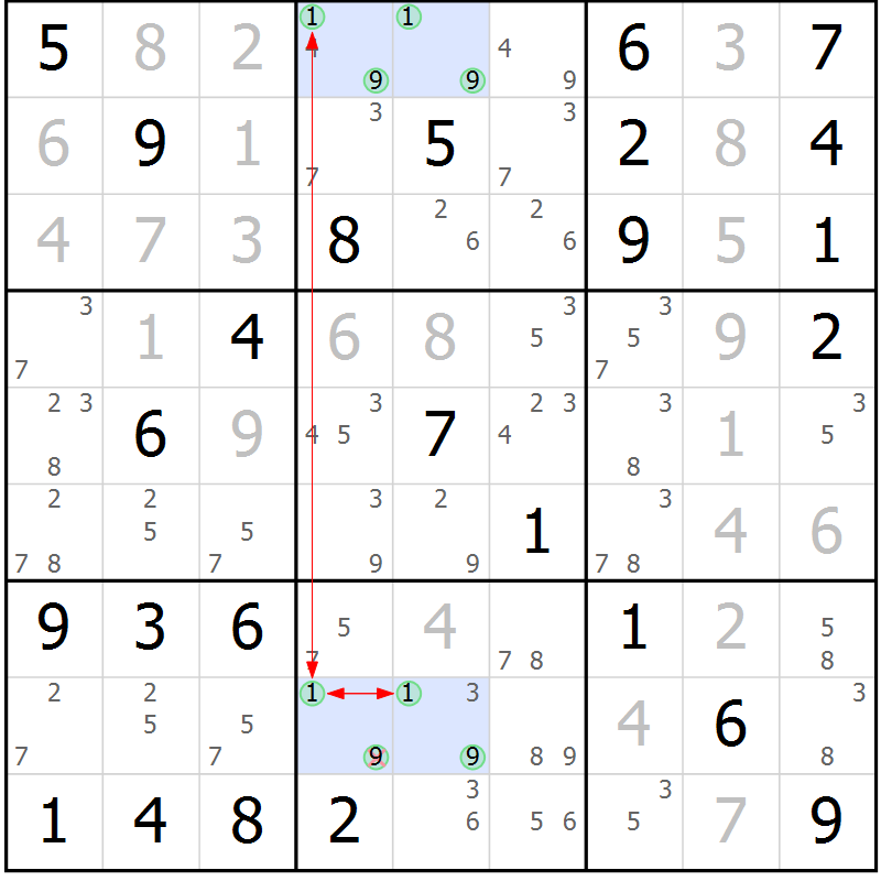 Position des candidats pour la solution de la Gr 78 page 81 du magazine de sudoku Maestro n° 086