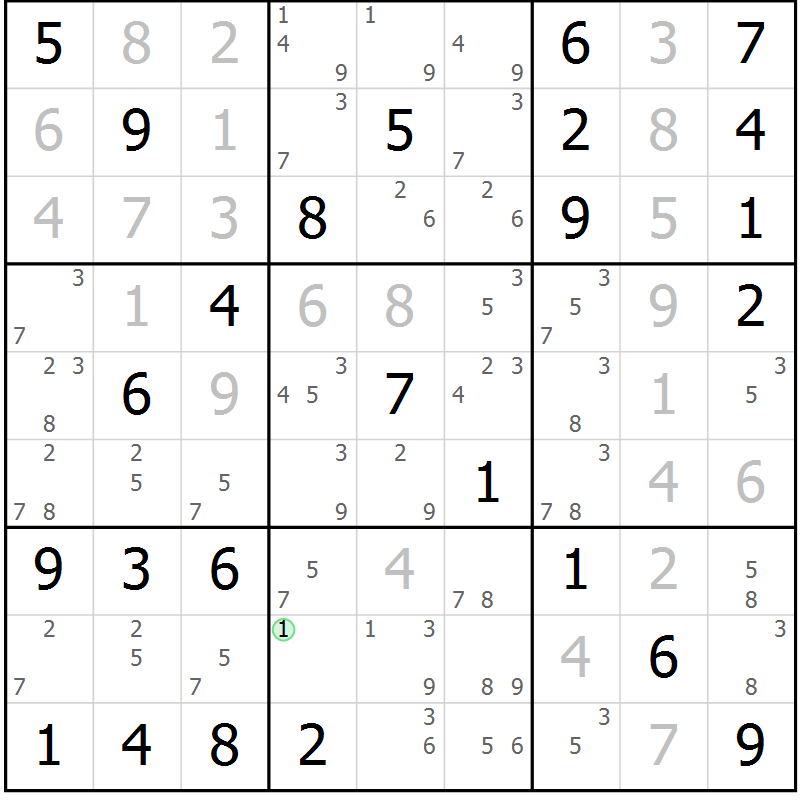 Position des candidats pour la solution de la Gr 78 page 81 du magazine de sudoku Maestro n° 086