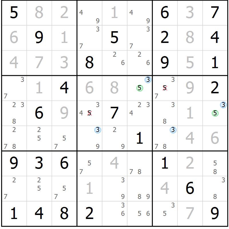 Position des candidats pour la solution de la Gr 78 page 81 du magazine de sudoku Maestro n° 086