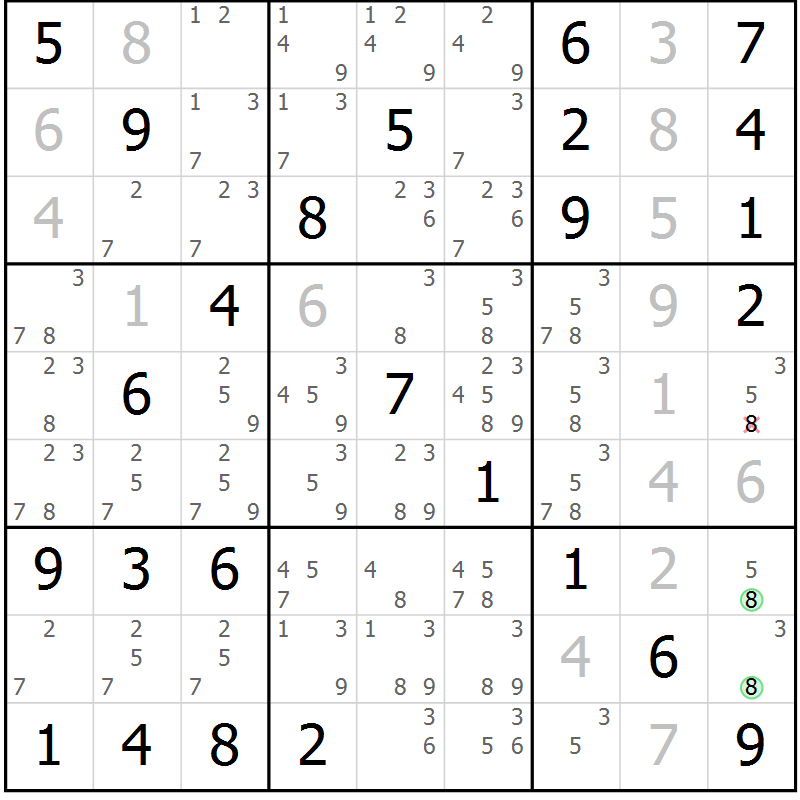 Position des candidats pour la solution de la Gr 78 page 81 du magazine de sudoku Maestro n° 086