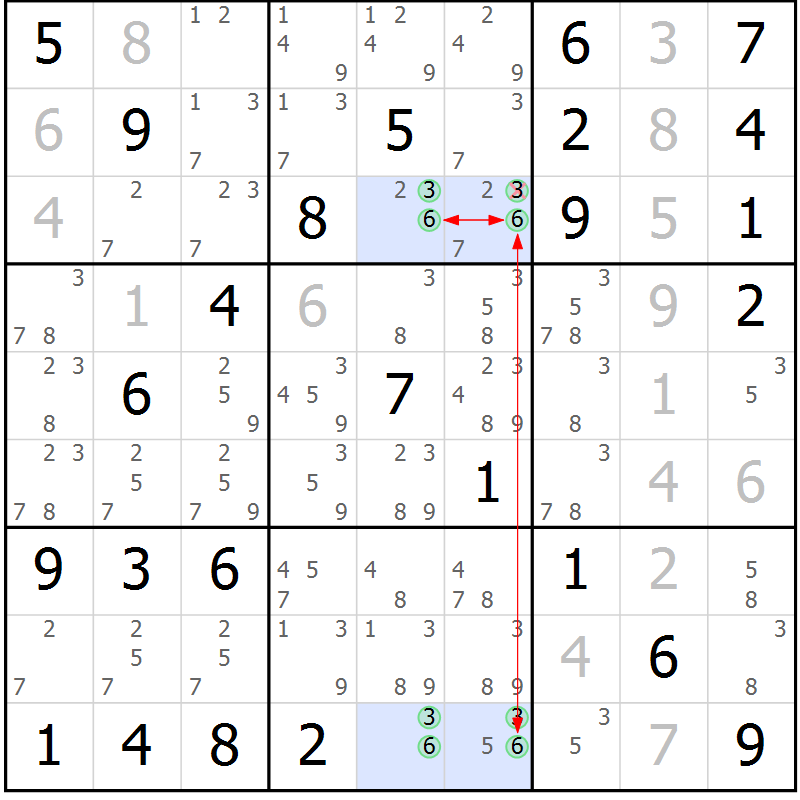 Position des candidats pour la solution de la Gr 78 page 81 du magazine de sudoku Maestro n° 086