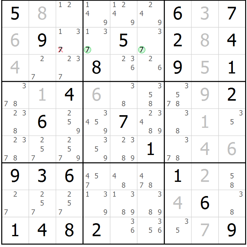 Position des candidats pour la solution de la Gr 78 page 81 du magazine de sudoku Maestro n° 086