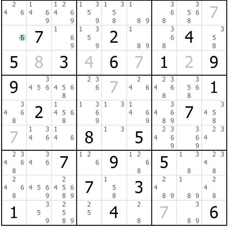 Position des candidats pour la solution de la Gr 79 page 82 du magazine de sudoku Maestro n° 086
