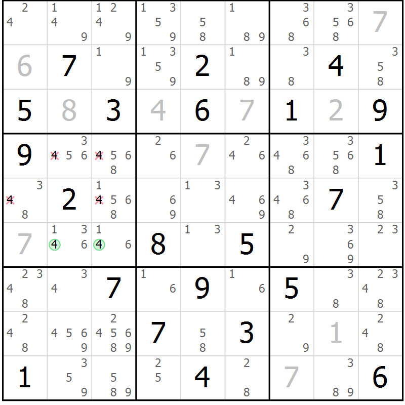 Position des candidats pour la solution de la Gr 79 page 82 du magazine de sudoku Maestro n° 086