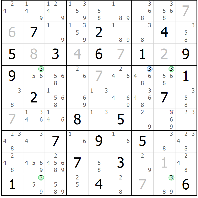 Position des candidats pour la solution de la Gr 79 page 82 du magazine de sudoku Maestro n° 086