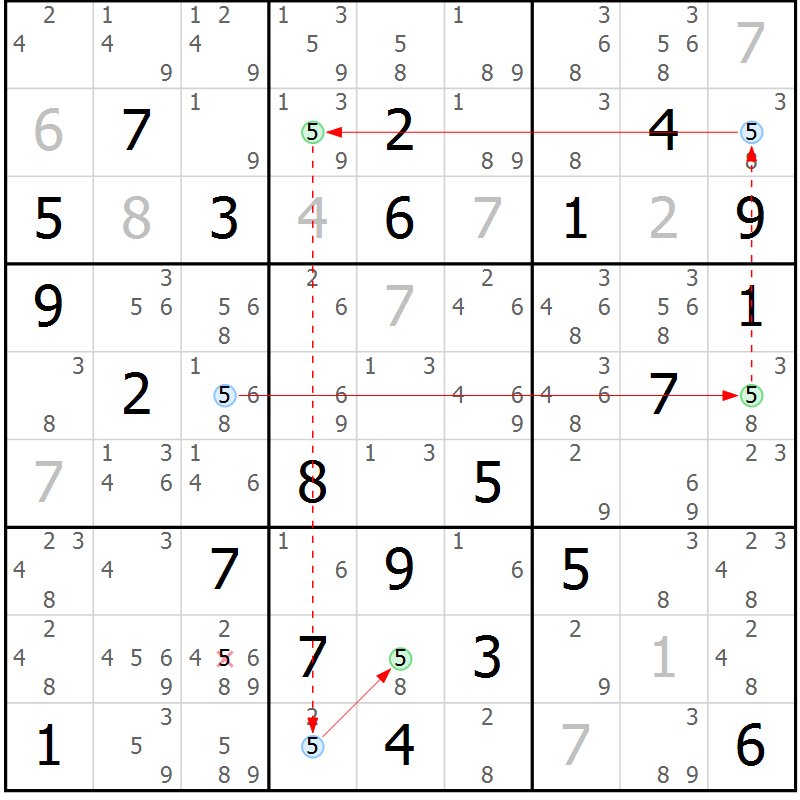 Position des candidats pour la solution de la Gr 79 page 82 du magazine de sudoku Maestro n° 086
