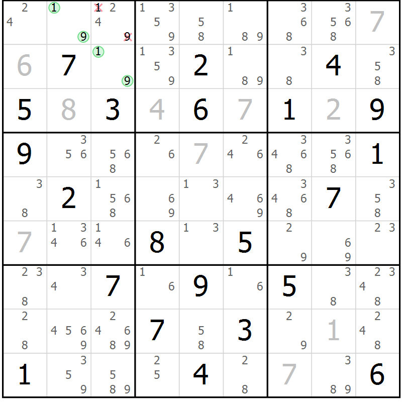 Position des candidats pour la solution de la Gr 79 page 82 du magazine de sudoku Maestro n° 086