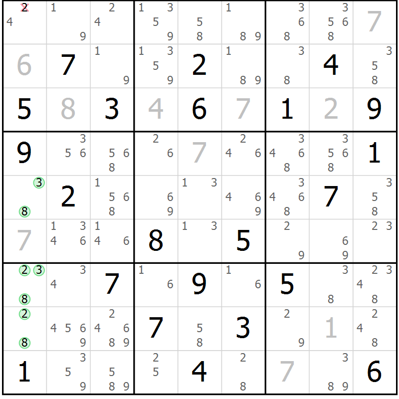 Position des candidats pour la solution de la Gr 79 page 82 du magazine de sudoku Maestro n° 086