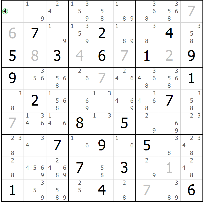 Position des candidats pour la solution de la Gr 79 page 82 du magazine de sudoku Maestro n° 086