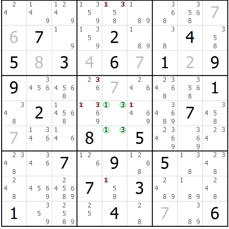 Position des candidats pour la solution de la Gr 79 page 82 du magazine de sudoku Maestro n° 086