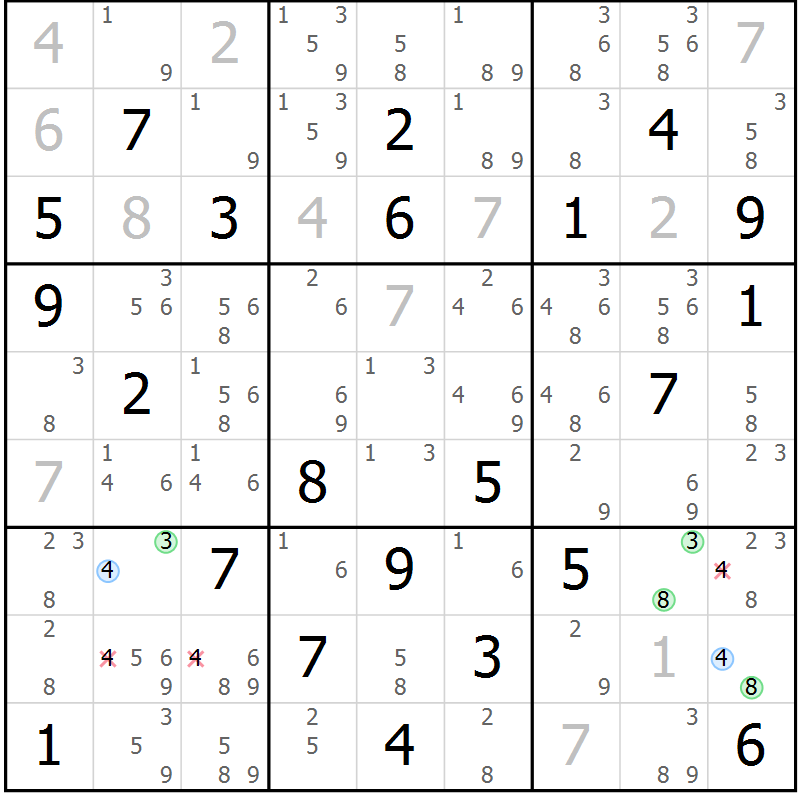 Position des candidats pour la solution de la Gr 79 page 82 du magazine de sudoku Maestro n° 086