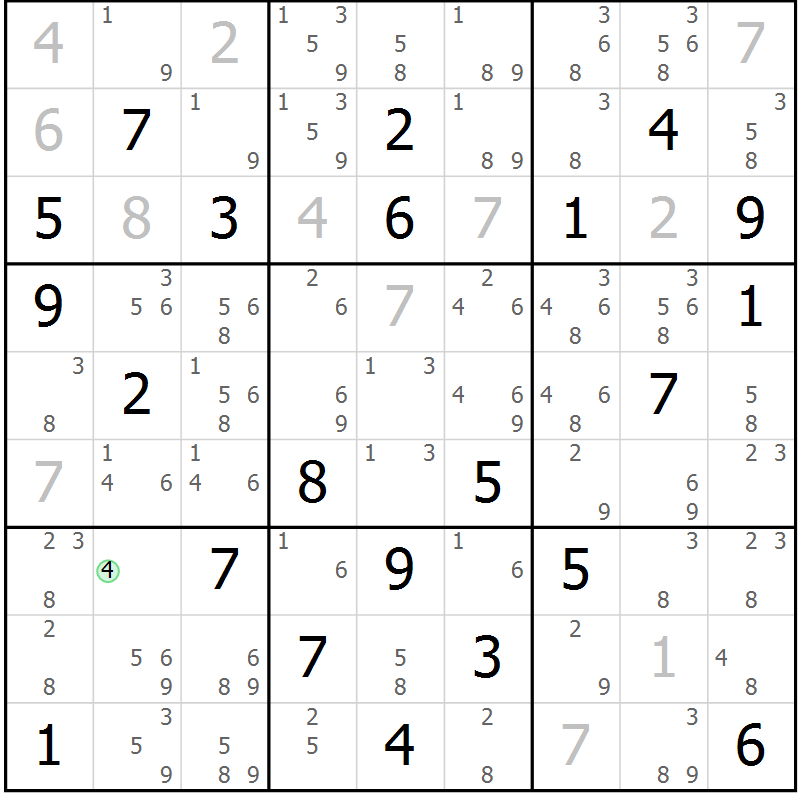 Position des candidats pour la solution de la Gr 79 page 82 du magazine de sudoku Maestro n° 086