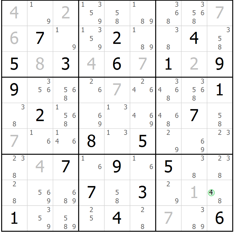 Position des candidats pour la solution de la Gr 79 page 82 du magazine de sudoku Maestro n° 086