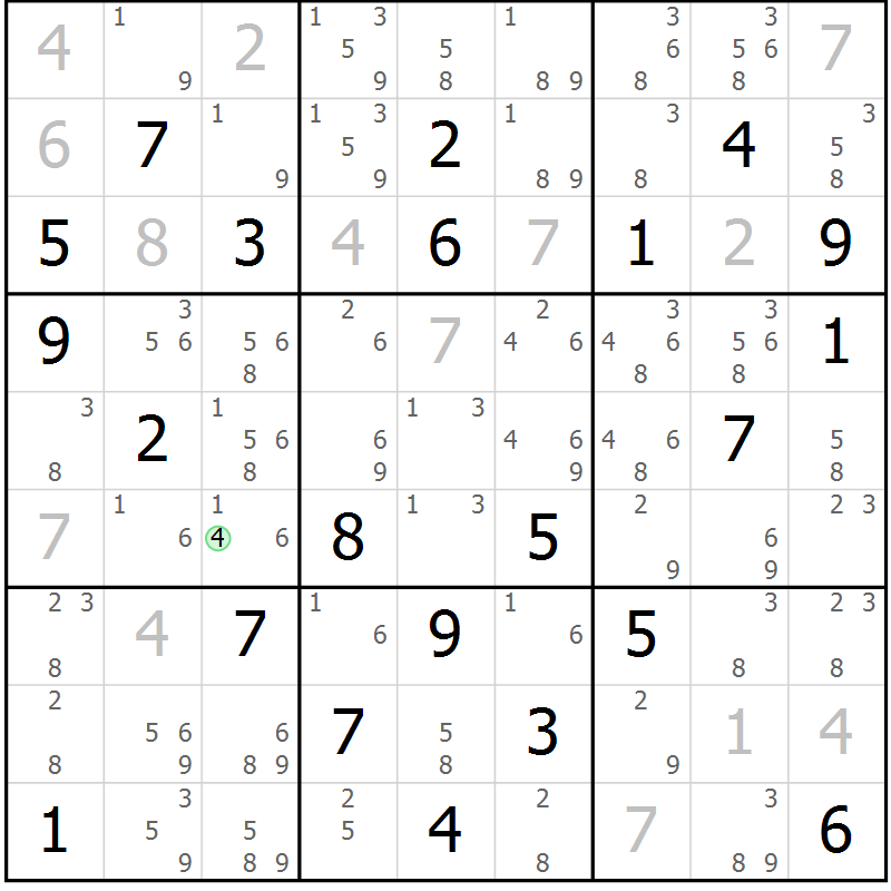 Position des candidats pour la solution de la Gr 79 page 82 du magazine de sudoku Maestro n° 086