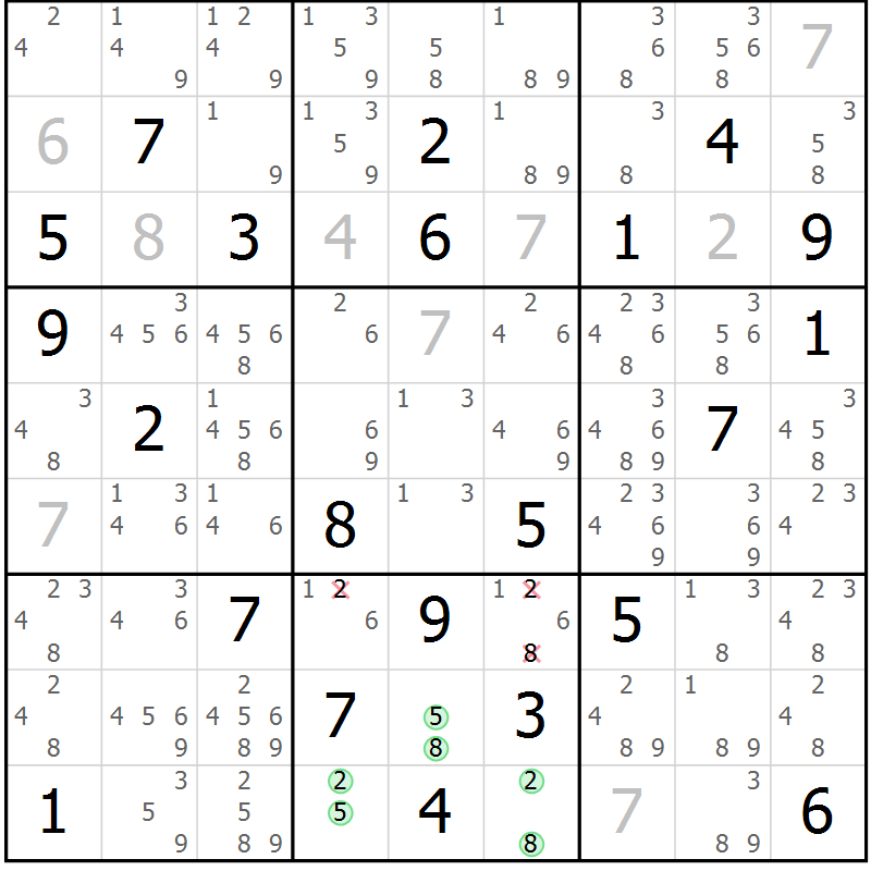 Position des candidats pour la solution de la Gr 79 page 82 du magazine de sudoku Maestro n° 086