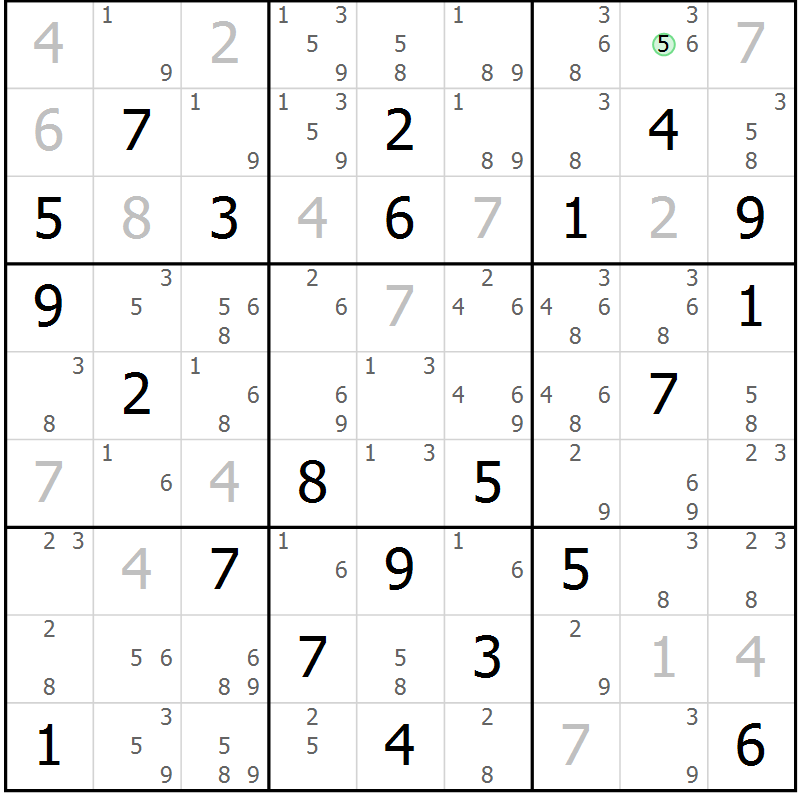 Position des candidats pour la solution de la Gr 79 page 82 du magazine de sudoku Maestro n° 086