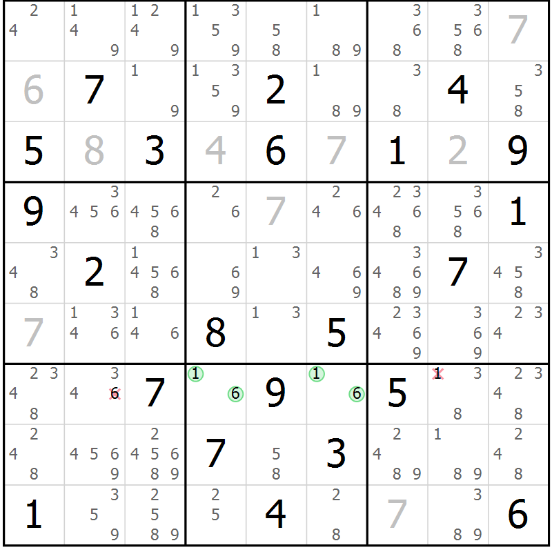 Position des candidats pour la solution de la Gr 79 page 82 du magazine de sudoku Maestro n° 086