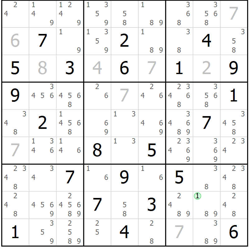 Position des candidats pour la solution de la Gr 79 page 82 du magazine de sudoku Maestro n° 086