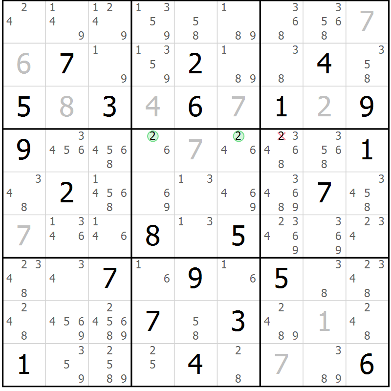 Position des candidats pour la solution de la Gr 79 page 82 du magazine de sudoku Maestro n° 086
