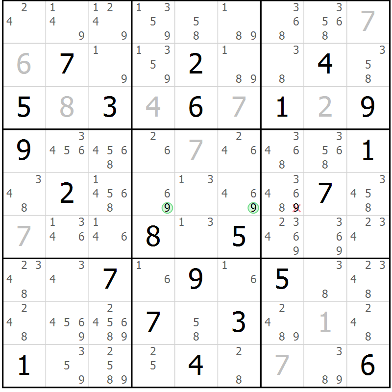 Position des candidats pour la solution de la Gr 79 page 82 du magazine de sudoku Maestro n° 086