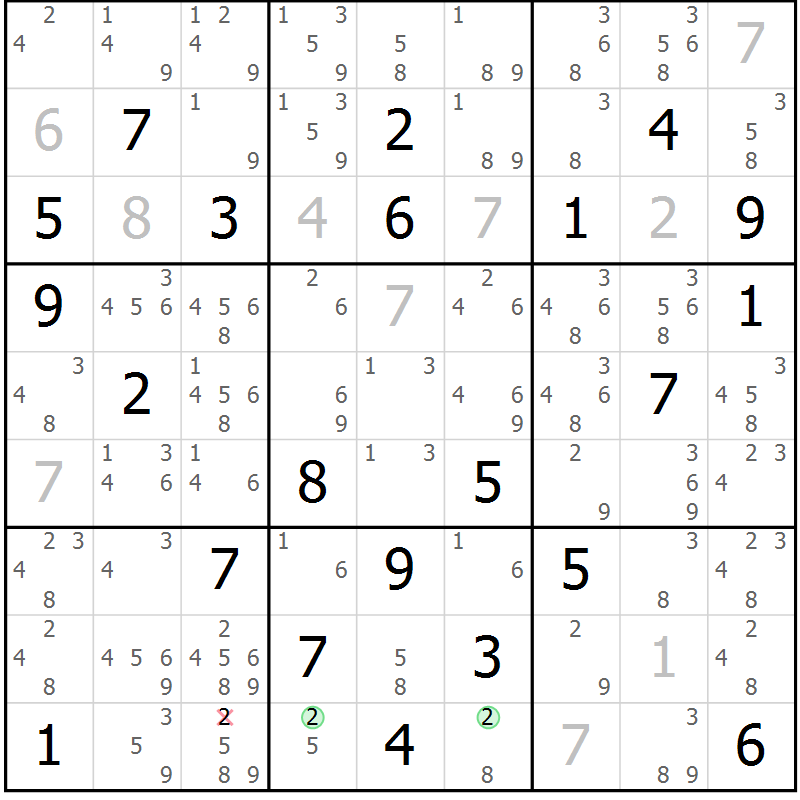 Position des candidats pour la solution de la Gr 79 page 82 du magazine de sudoku Maestro n° 086