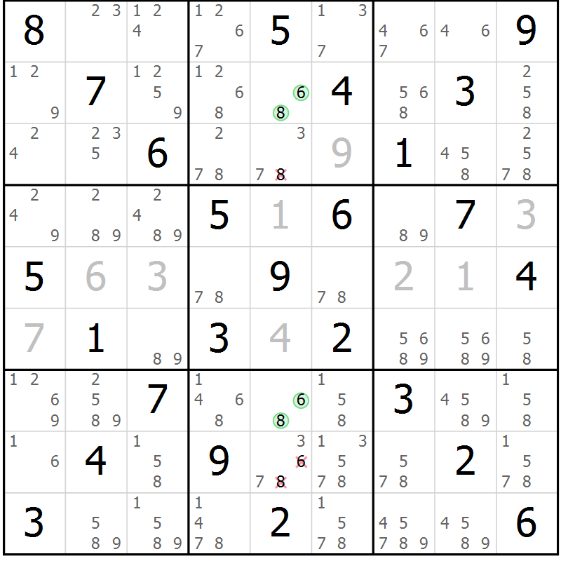 Position des candidats pour la solution de la Gr 8 page 11 du magazine de sudoku Maestro n° 086