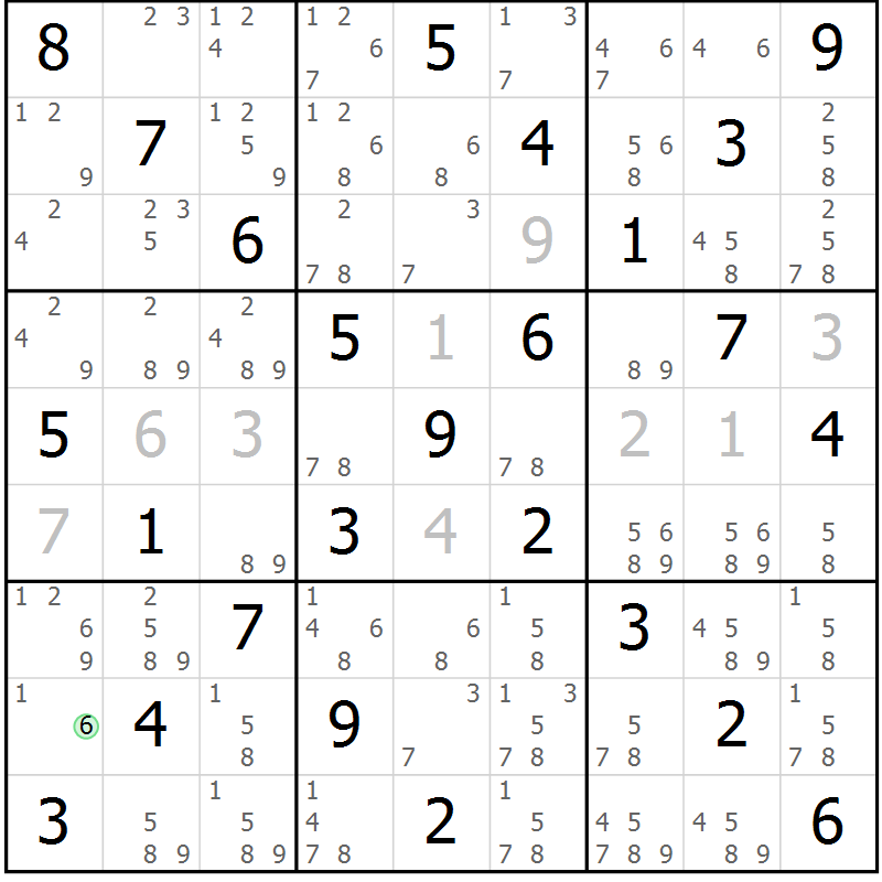 Position des candidats pour la solution de la Gr 8 page 11 du magazine de sudoku Maestro n° 086