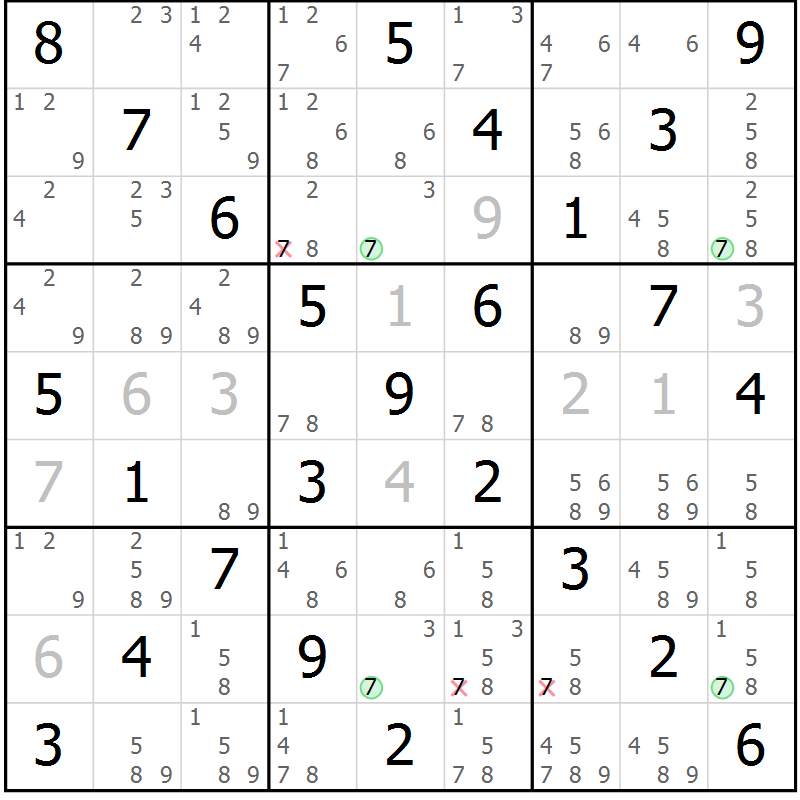 Position des candidats pour la solution de la Gr 8 page 11 du magazine de sudoku Maestro n° 086