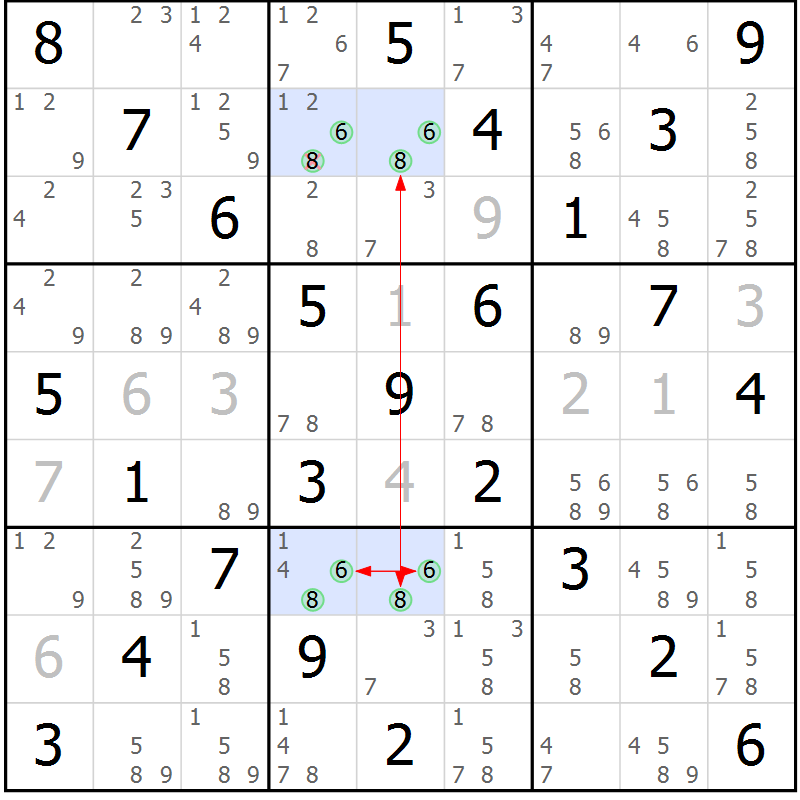 Position des candidats pour la solution de la Gr 8 page 11 du magazine de sudoku Maestro n° 086