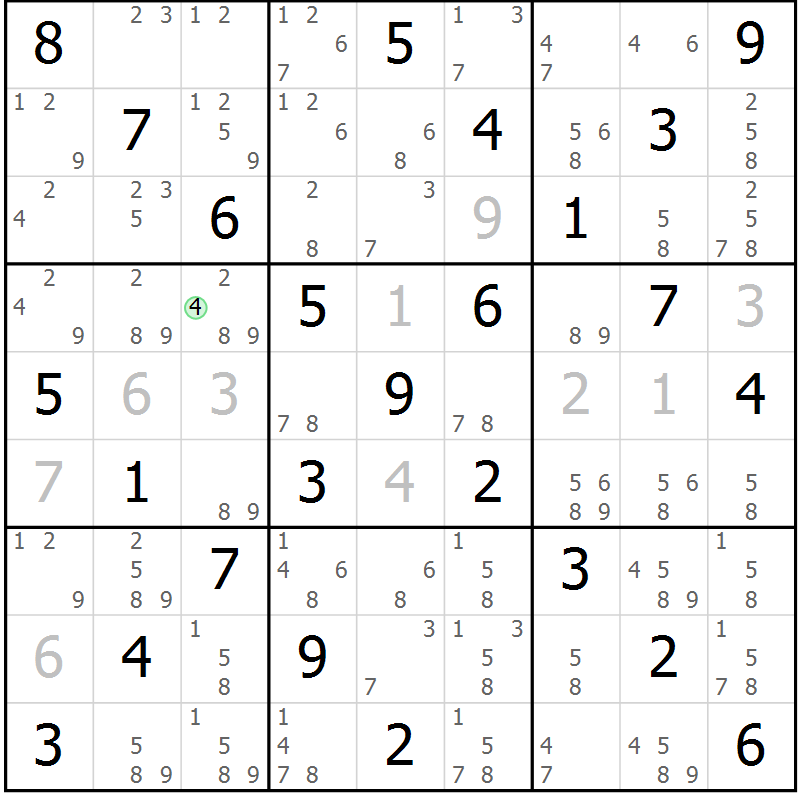 Position des candidats pour la solution de la Gr 8 page 11 du magazine de sudoku Maestro n° 086