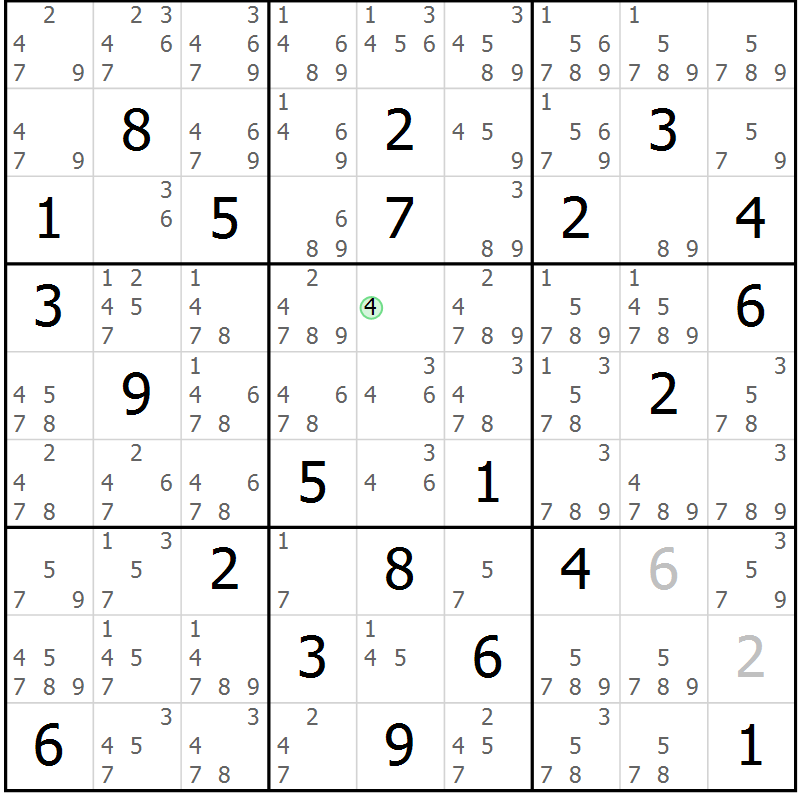 Position des candidats pour la solution de la Gr 80 page 83 du magazine de sudoku Maestro n° 086