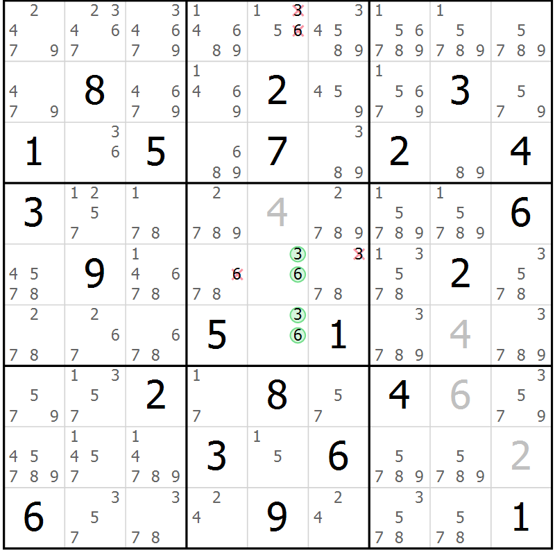 Position des candidats pour la solution de la Gr 80 page 83 du magazine de sudoku Maestro n° 086