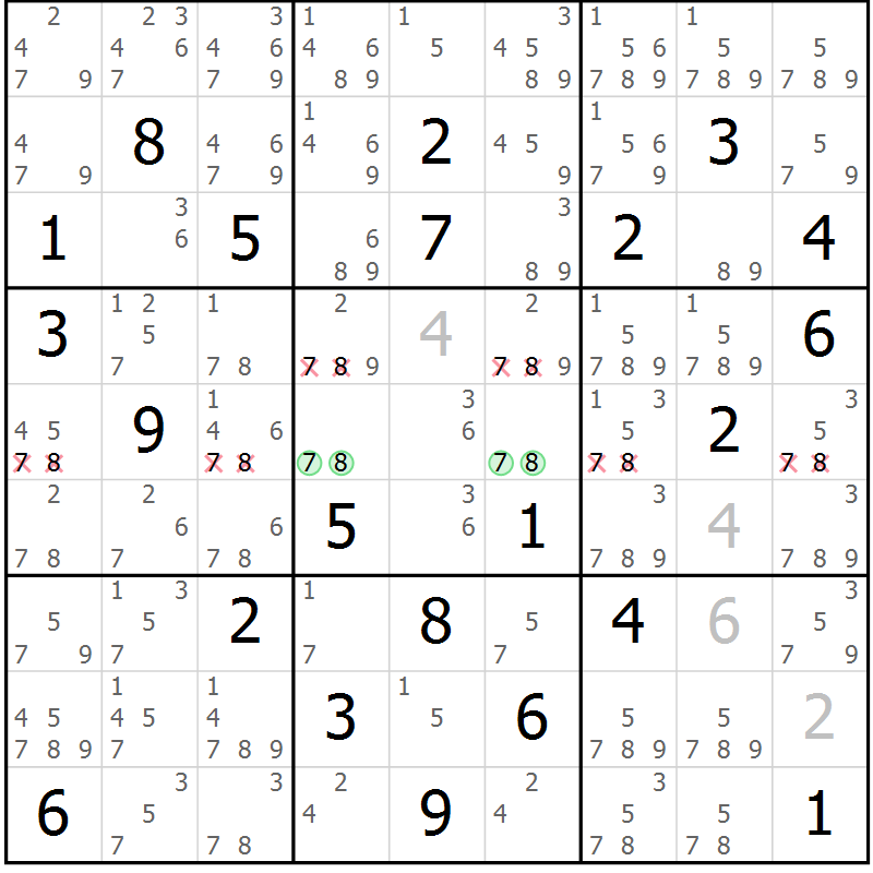 Position des candidats pour la solution de la Gr 80 page 83 du magazine de sudoku Maestro n° 086